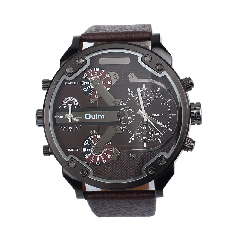 Luxury Military Army Dual Time Quartz Large Dial Wrist Watch Oulm