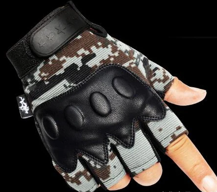 Тактические перчатки для тренировок на открытом воздухе, камуфляжные армейские кожаные перчатки с полупальцами, перчатки для альпинизма, велосипедные перчатки для туризма, Нескользящие военные игры - Цвет: Черный
