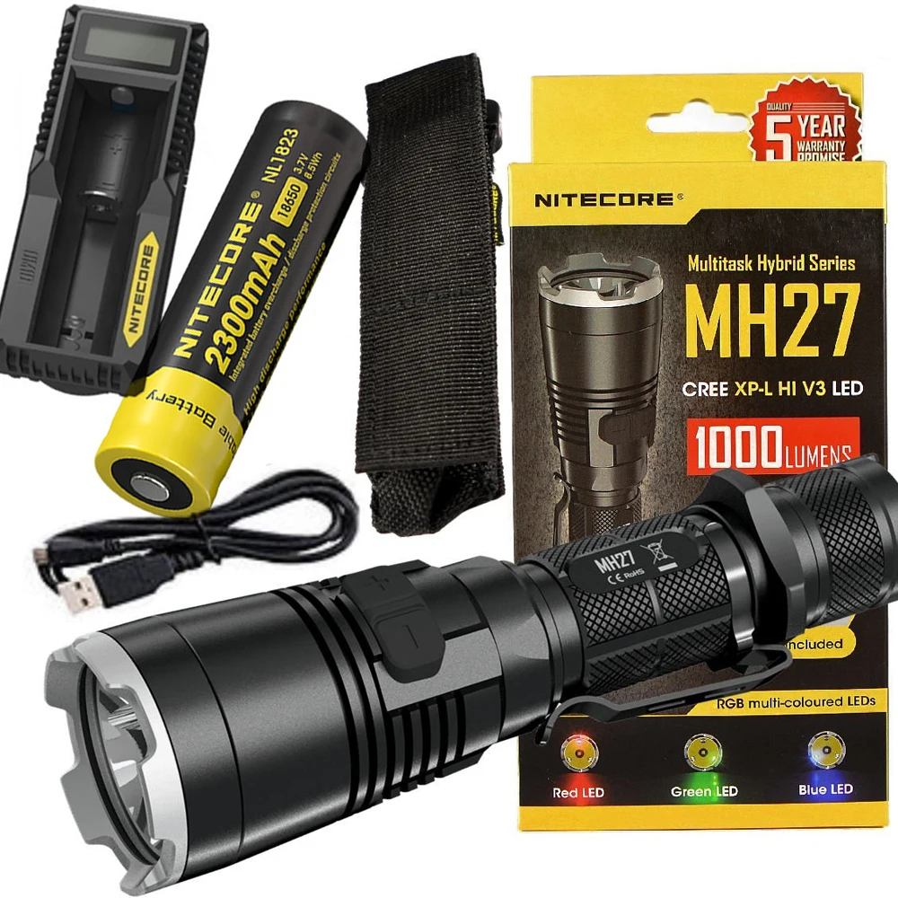 

LED Outdoor Flashlight NITECORE MH27 Multitask Torch max.1000LM beam distance 462meter Tactical light + 18650 battery + charger