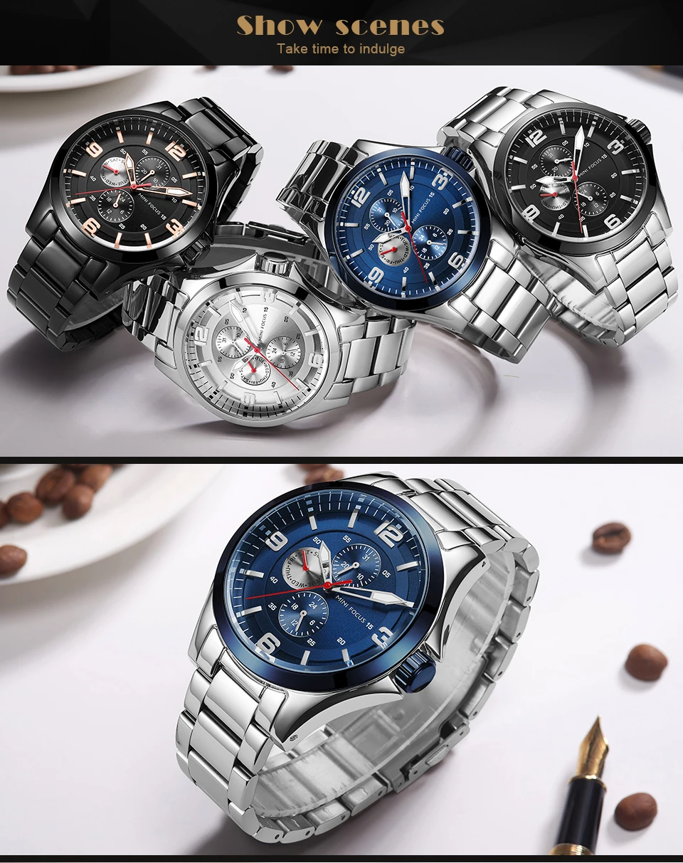 Мини-фокус хронограф кварцевые мужской роскошный бренд часов из нержавеющей стали деловые наручные часы Мужские часы Подарочная коробка Relogio Masculino