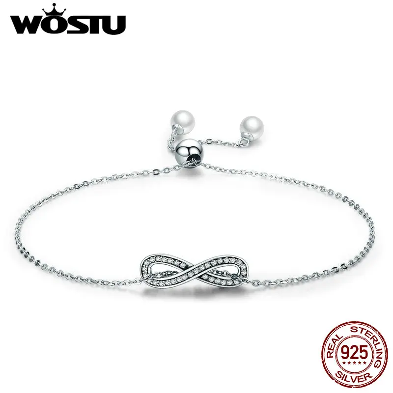 

WOSTU Luxury 100% 925 Sterling Silver Infinity Love Chain Link Women Bracelet Sterling Silver Jewelry Valentine Day Gift DXB056