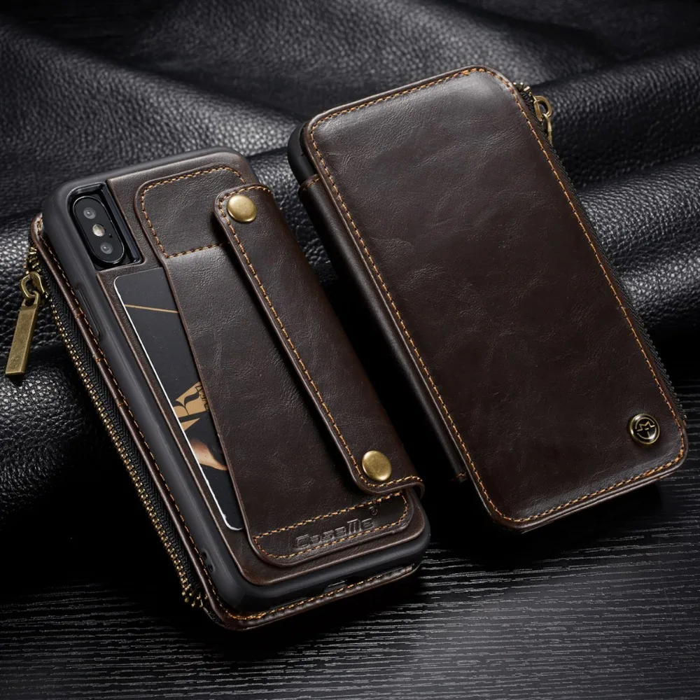 CaseMe Detachable Leather wallet Case for iPhone X Zipper Pocket Credit