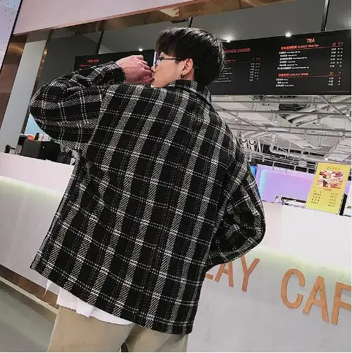 Winter New Jacket Men Woolen Fashion Lattice Warm Outwear Loose Coat Man Clothes Streetwear Bomber Jacket Male Outwear M-5XL