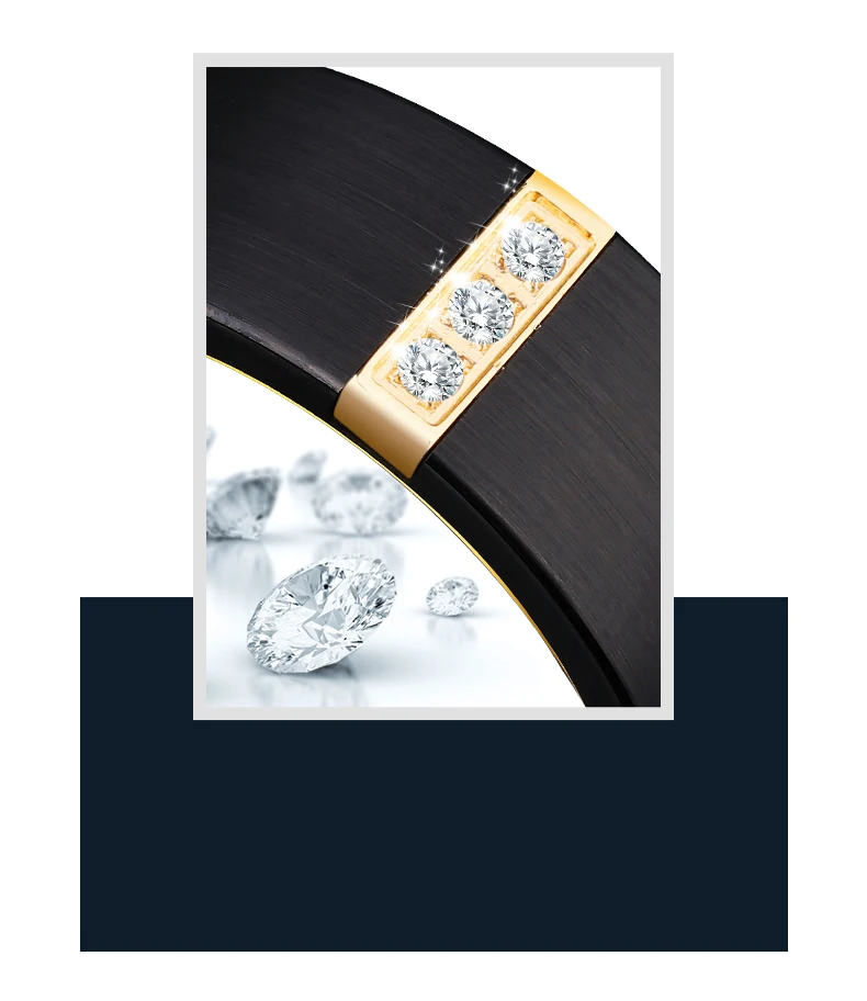 Новое поступление 8 мм ширина черные кольца из карбида вольфрама для мужчин с золотым покрытием внутри черного цвета три шт кубический цирконий 7-11