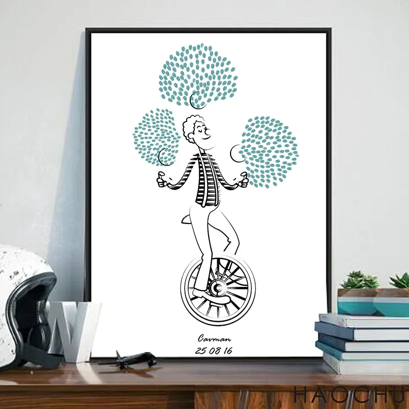 

Sweet Gift Wedding Guestbook Fingerprint Signature 1st Baby Shower Creative Cartoon Comic Juggler Cycling Funny Kid's DIY Gift