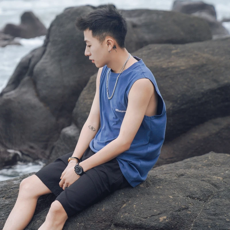 

Men's vest new 2019 summer cotton sleeveless monographic vest loose casual round collar individuality youth men's wear