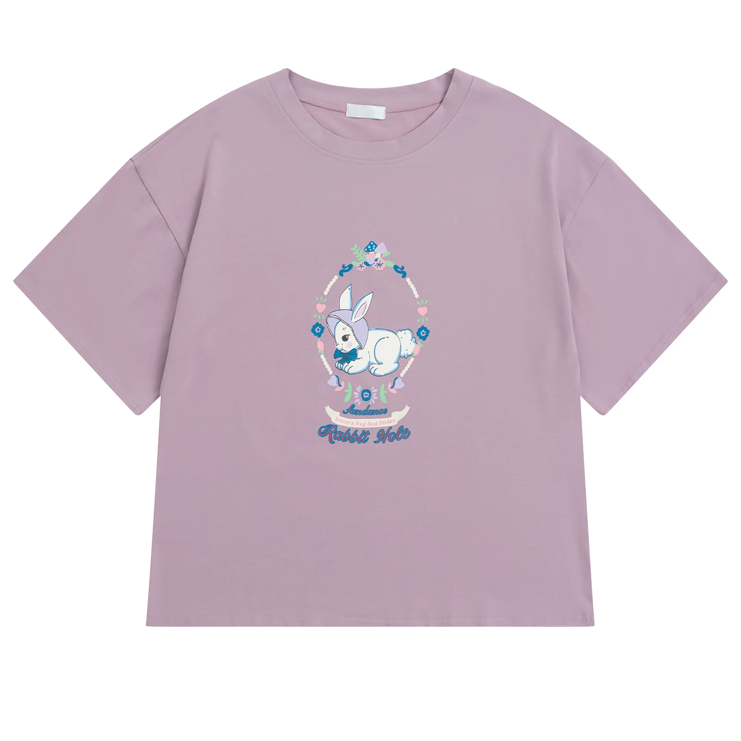 

Korean Fashion Women Sweet Summer T-shirt O Neck Short Sleeve Femme Purple Tshirts Loose Tees Tops Preppy Style Cartoon Print
