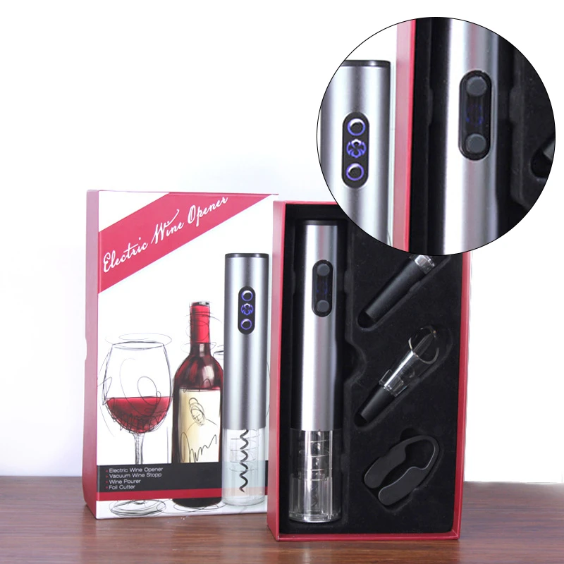 

4pcs/lot Electric Wine Opener Stainless Steel Cordless Corkscrew with Foil Cutter Vacuum Stopper Pourer Easily Pouring Wine