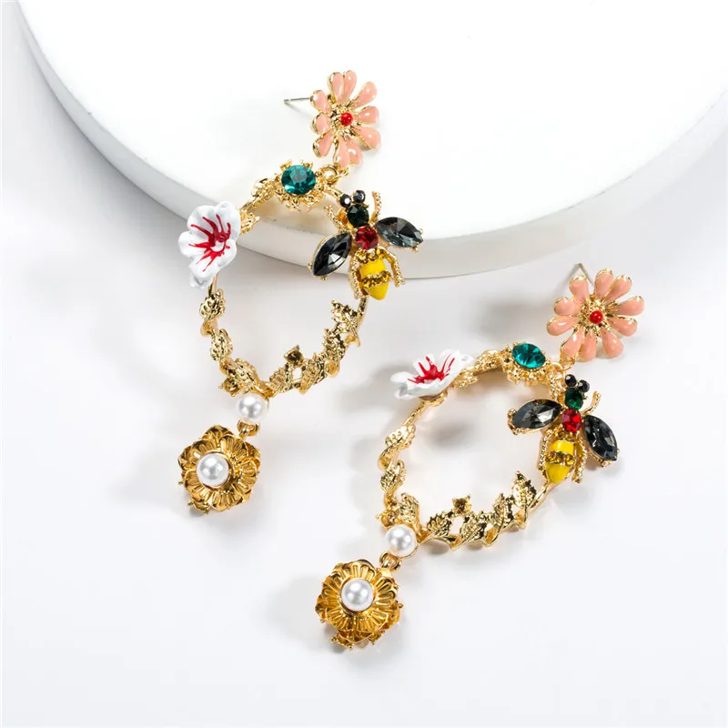 

New Arrival 2019 European Style Bohemian Earrings Simulater Pearl Acrylic Long Drop Earrings Fashion Boho Earrings Women Jewelry