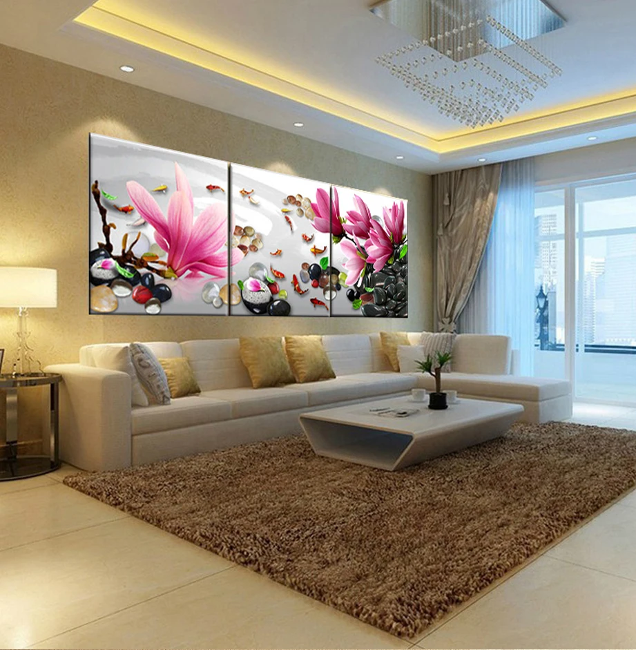 

Flower Oil on Paintings Cuadros decorativos Decoracion 3 Piece Canvas print Wall pictures for living room Art (No Frames)