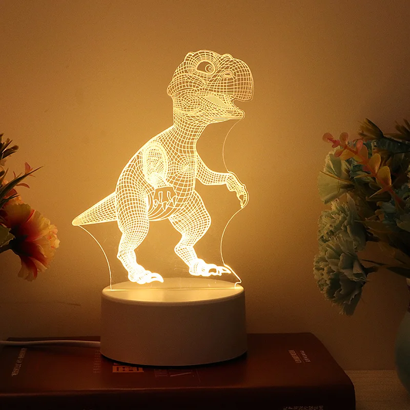 3D динозавр ночной Светильник СВЕТОДИОДНЫЙ теплый белый USB кнопка акриловый