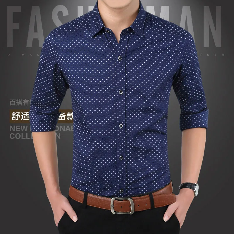 Новинка, весенние мужские рубашки, повседневная приталенная Мужская рубашка с длинным рукавом, дизайнерская рубашка с принтом Camisa, брендовая рубашка, большие размеры M~ 5XL CA3 - Цвет: Blue