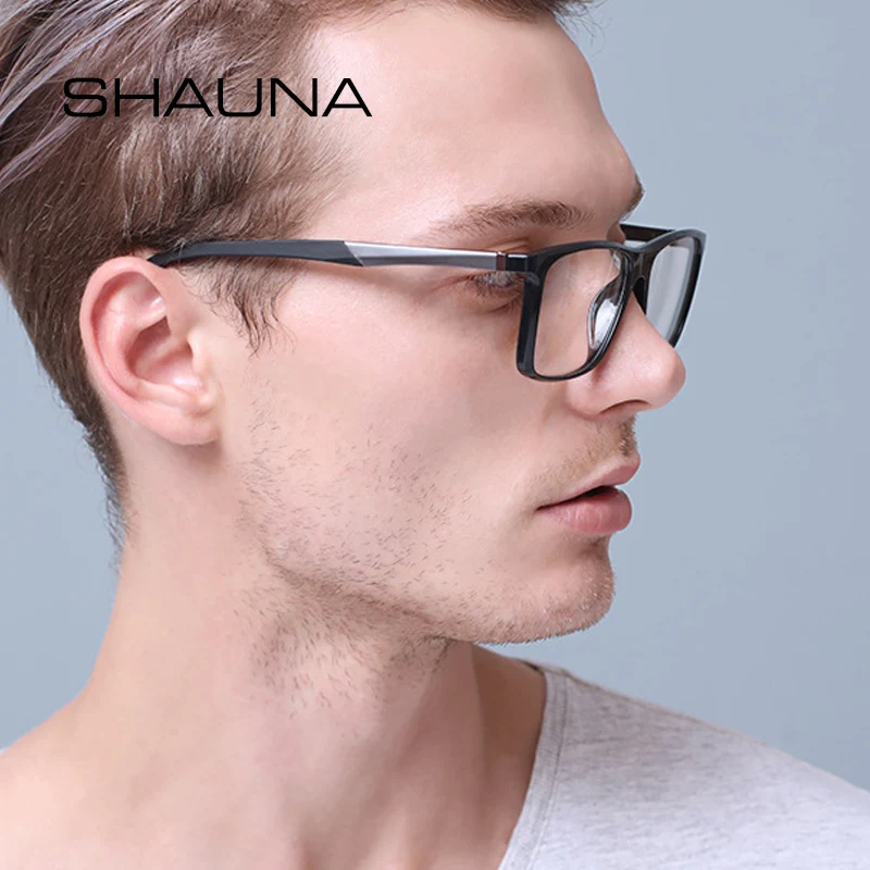 

SHAUNA Spring Hinge Ultralight Rectangle Eyeglasses Frame Men Resin Lens Optical Glasses TR90