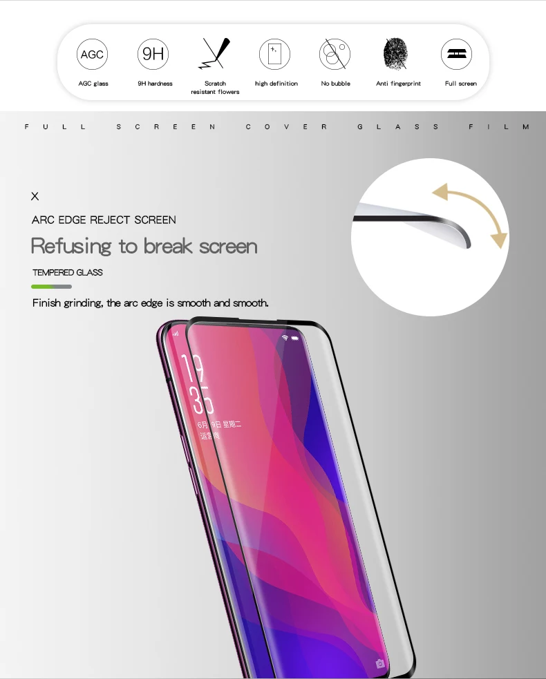 3D закаленное стекло для OPPO Find X MOFI полное покрытие 9H защитная пленка Взрывозащищенный протектор экрана для OPPO FindX 6,42"