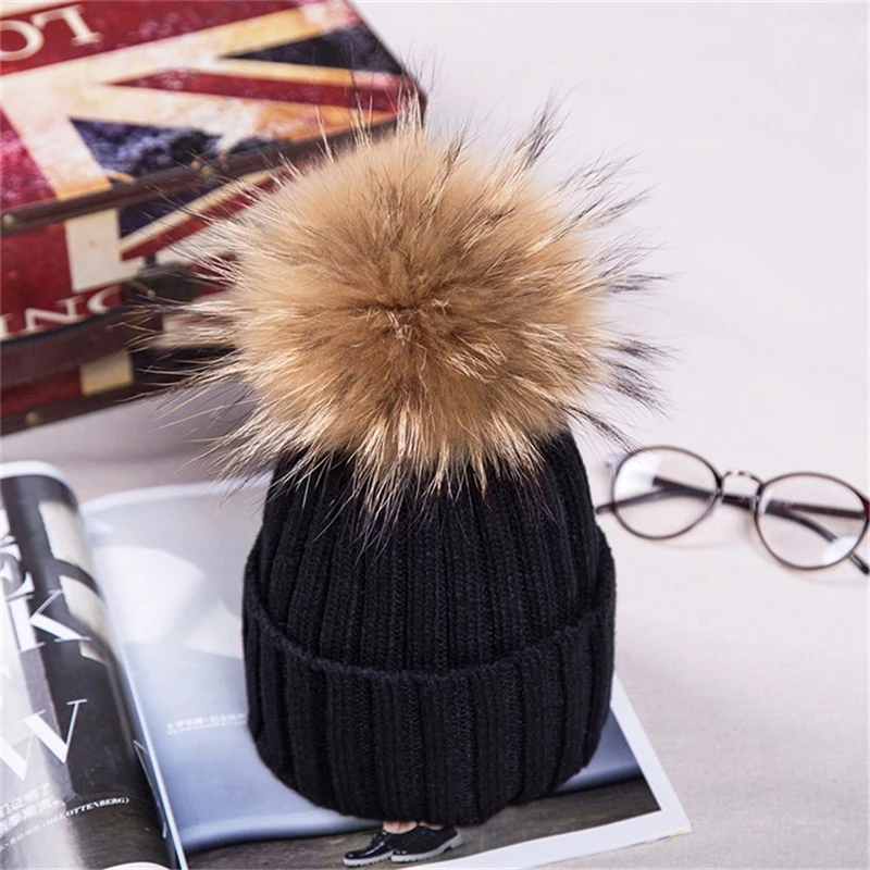 Hot Sale Fur Ball Women s Hats Velvet Knitted Cap Pom Pom Warm Winter Hat For