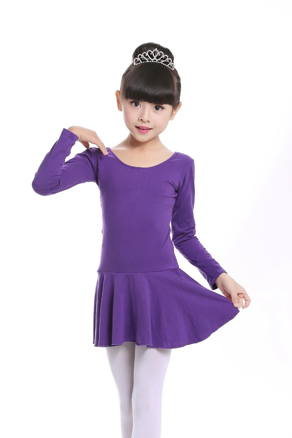 Pink Cotton Formal Ballet Dress for Girls Long Sleeves Shiny Ballet leotard for Dance Kids Gymnastics Professional Tutu Dress (19)