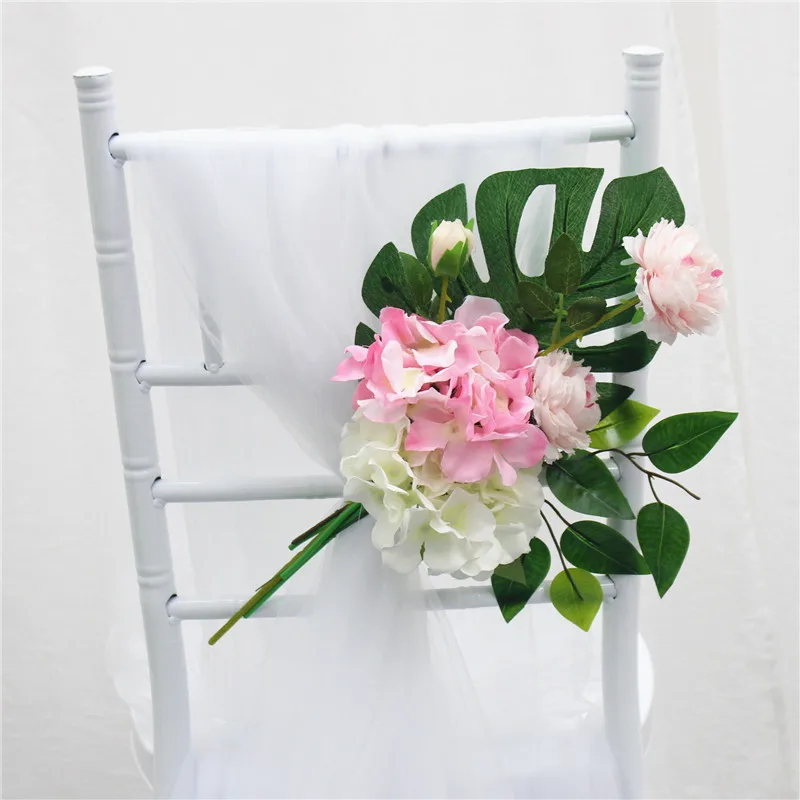 Искусственный букет невесты ручной работы на стул с открытой спиной цветок для церковного банкета Свадебный декор букет цветов+ чехол на стул пряжа гирлянда Роза - Color: E 3