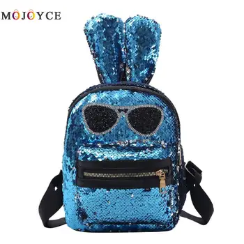 

Sequins Cute Rabbit Ears Teenager Girls Leather School Backpack Travel Shoulder Mochila Party Women Mini Backpack