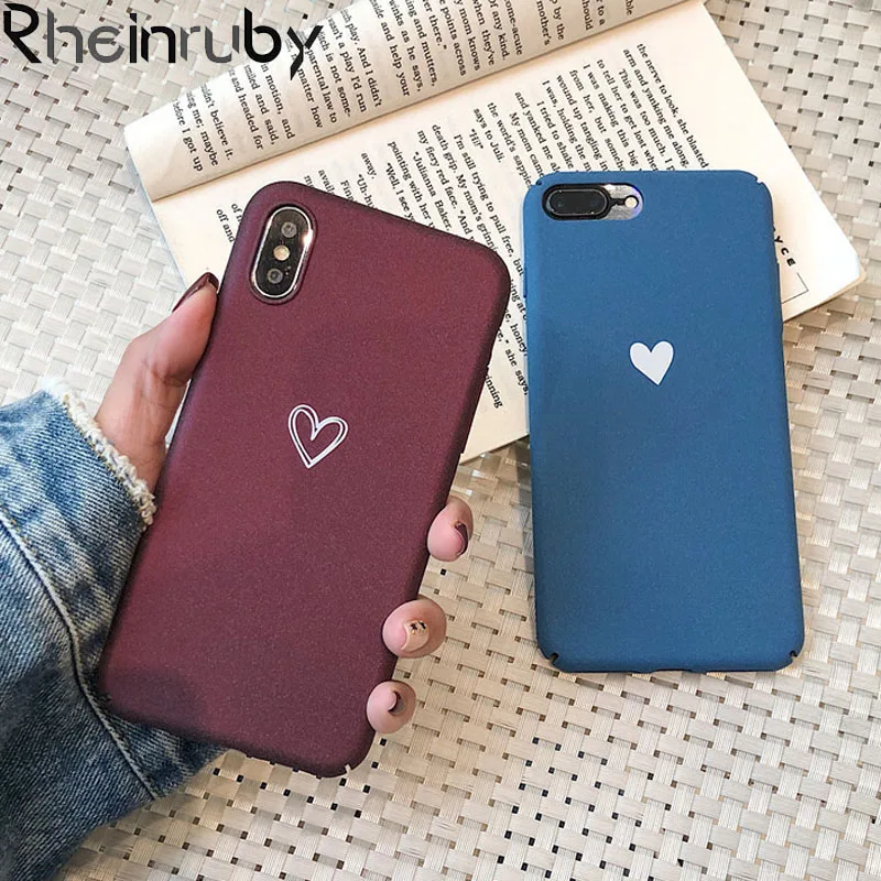 Rheinruby Couples Love Heart Frosted Case For iPhone X XS XR Max 7 8 Plus 6S Cute Cartoon Hard PC Phone Back Cover Coque |