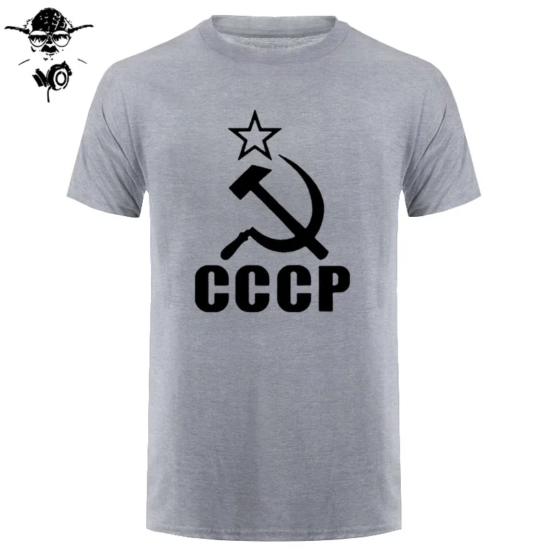 CCCP Коммунистическая русская футболка, Мужская одежда, СССР, СССР, мужская повседневная футболка, Россия, хлопковая Футболка с круглым вырезом, топы, Camisa - Цвет: gray black