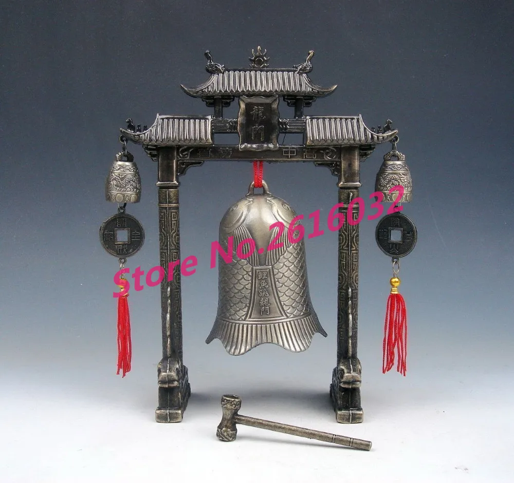 

Set Metal Arch Chinese FENG SHUI Carp Fish Dragon Chime Bells Gong Home Decor gift metal handicraft #7761