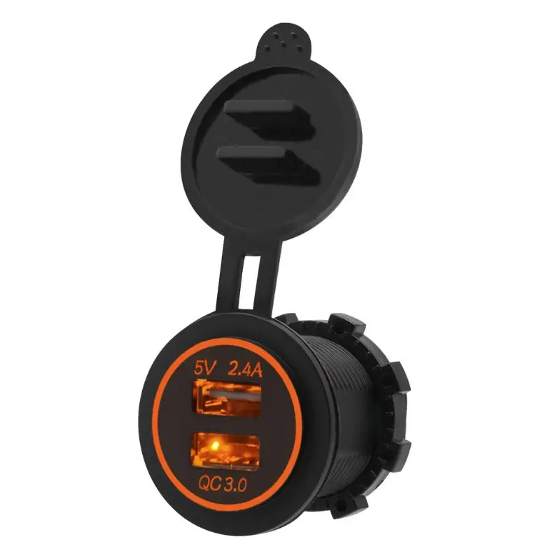 

Orange QC3.0 Dual USB Port Charger Power Outlet Fast Charging Socket Power Adapter