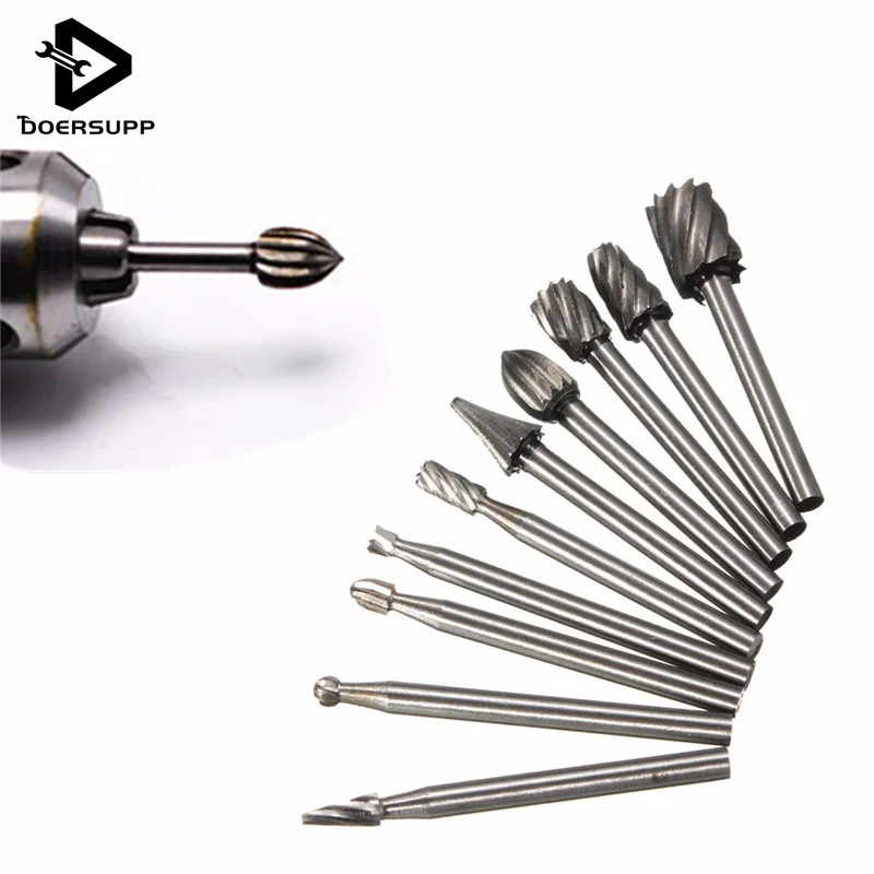 10pcs/set Burr Woodworking Drill Bit Set Rotary Files High 