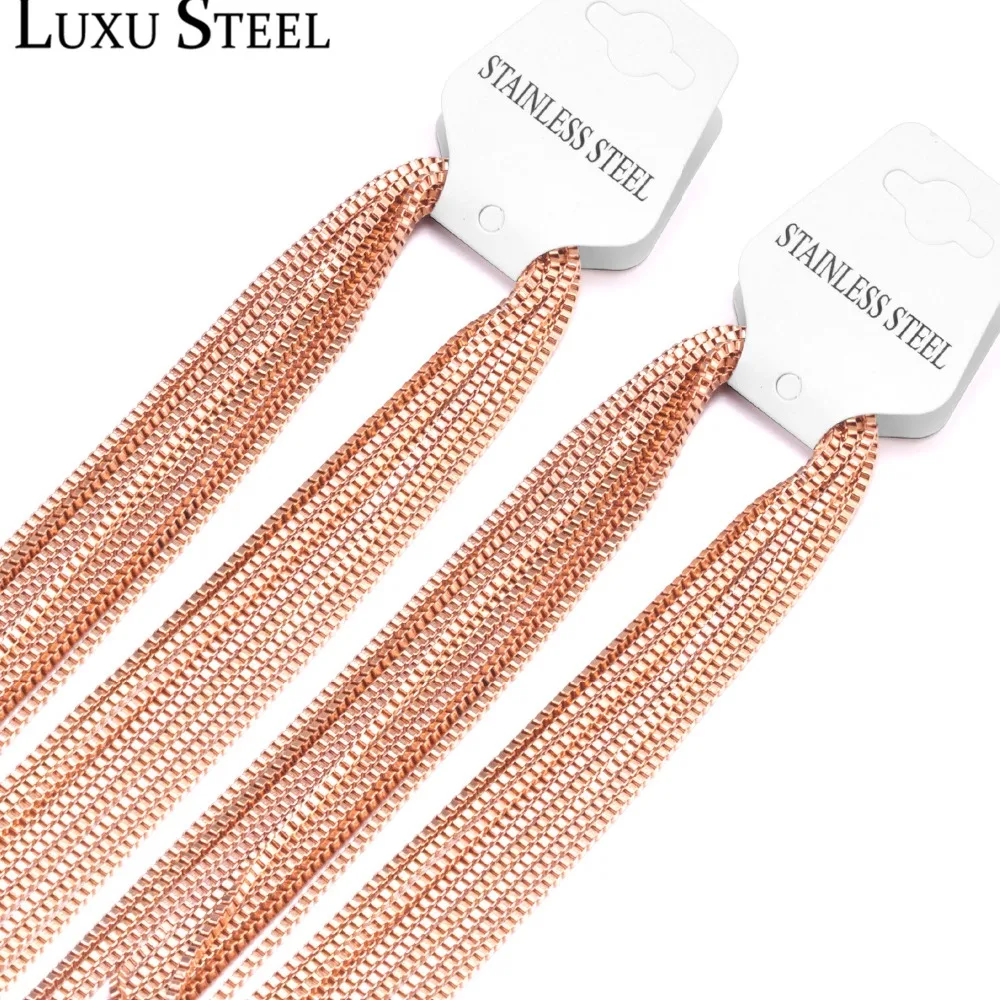 

LUXUSTEEL Width 2mm Length 45/50/55/60cm Rose Gold/Black Color Box Chain Necklaces For Pendants Stainless Steel Necklaces Gift