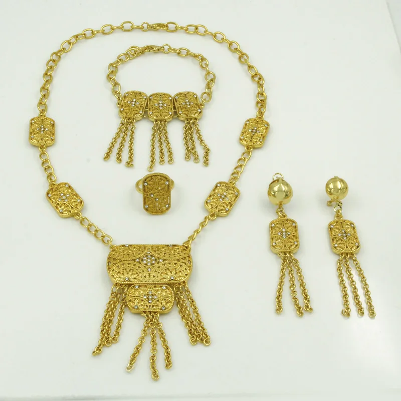 

YIWU CZ Dubai New Fashion Creative Gold Jewelry Set Luxury Crystal Lock Design Necklace Earrings African Charm Bride Accessories