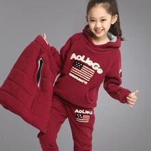 Female child set winter male child autumn and winter plus velvet thickening child sweatshirt piece set 8-9-10 – 12 – 14