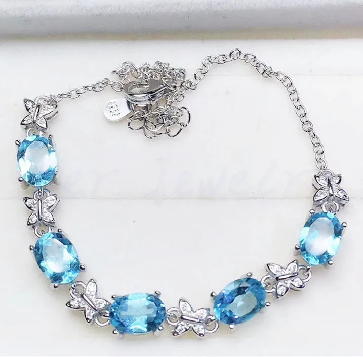 Натуральный Синий ожерелье из топаза браслет 925 серебро бабочка стиль 1.1ct* шт. 5 шт. драгоценный камень# J18122505
