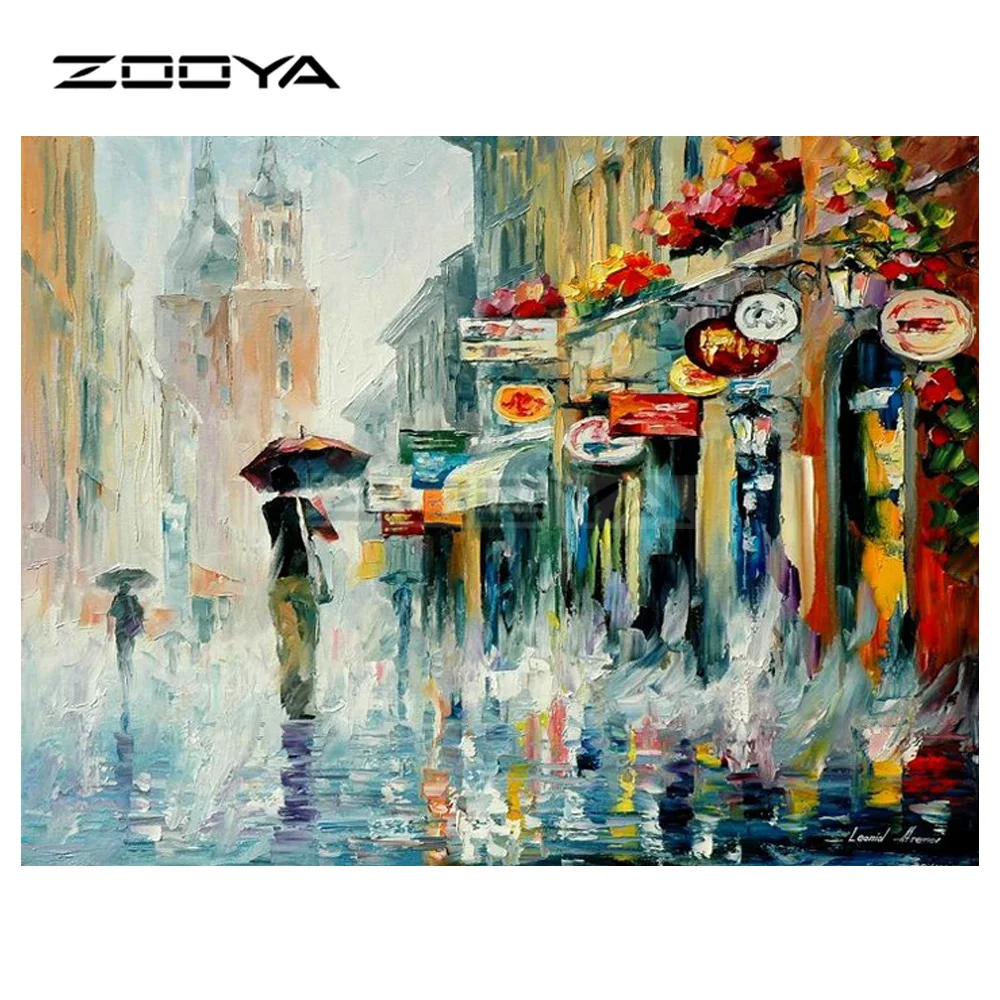 

ZOOYA DIY Diamond Embroidery Urban Street Character Back Umbrella Diamond Painting Cross Stitch Round Mosaic Decoration CJ1140