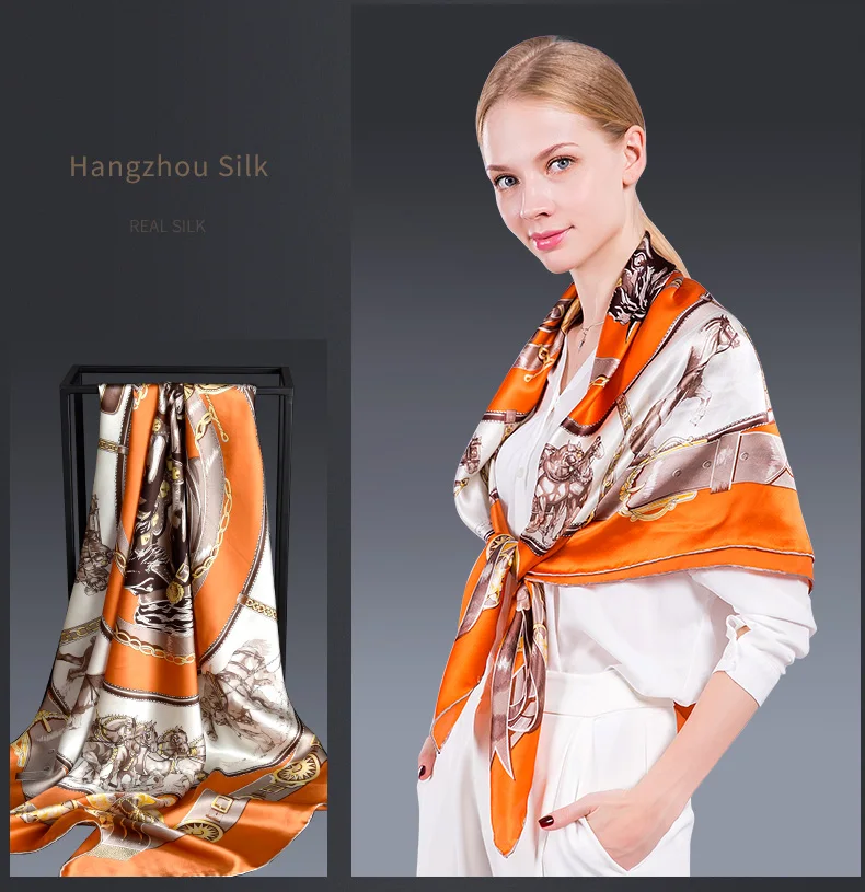Pure шелковый шарф 108*108 см Для женщин роскошные шелковые шали и палантины для леди платки Ханчжоу натуральный шелковые квадратные платки