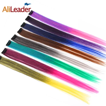 

Alileader Rainbow Straight one Clip In One Piece Synthetic Hairpieces For Women Invisible False Hair Extension Ombre Pink Red