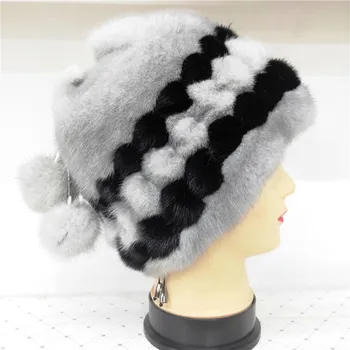 

2020 Russian Mink Fur Hat Women Winter Genuine Fur Hat Knitted Hats Ladies Skulies Hat Solid Fur Hat Soft Warm Female Hat