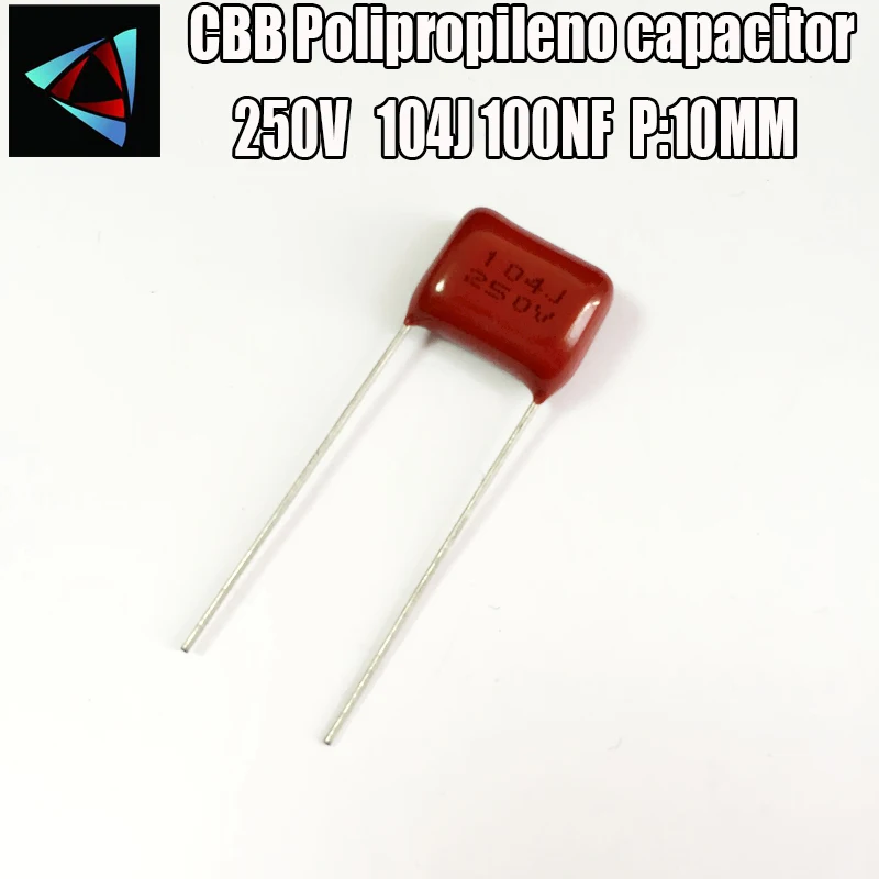 

20pcs 250V 104J 100NF 0.1uF Pitch 10mm CBB filme de Polipropileno capacitor