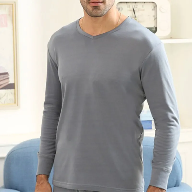 Mens Long Johns Thermal Underwear Tops V Neck Long Sleeve Undershirt