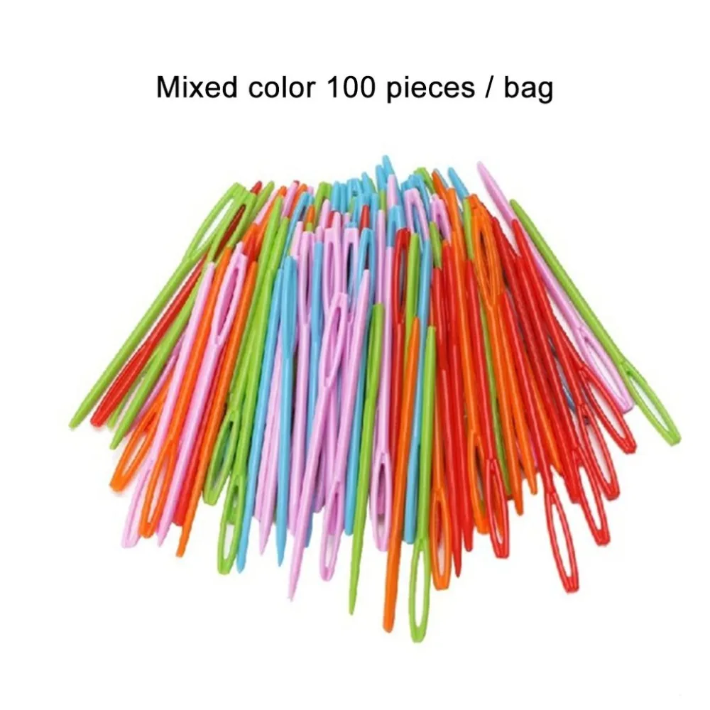 100pcs/set 9cm Plastic Sewing Needles for Kids Craft and Needle Projects Colorful crafts needlework project | Дом и сад