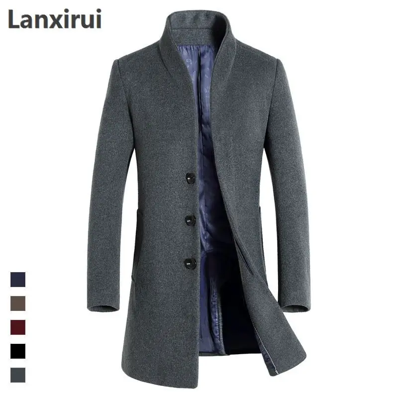 Зимний мужской шерстяной Тренч, мужской длинный Тренч, приталенное пальто высокого качества, мужские пальто, модный Тренч, верхняя одежда