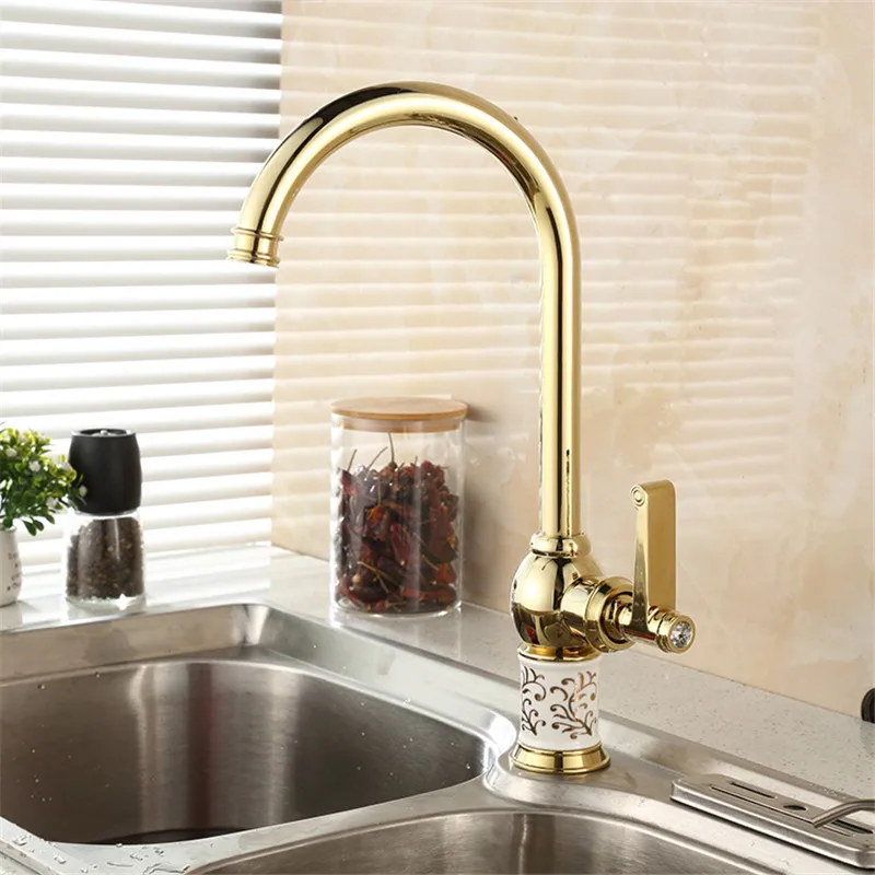 Kitchen Faucets Golden Copper For Cold and Hot Water Tap Sink Faucet Swivel 360 Degree Water Mixer Tap Brass Kitchen Faucet Kitchen Faucets Golden Copper For Cold and Hot Water Tap Sink Faucet Swivel 360 Degree Water Mixer Tap Brass Kitchen Faucet