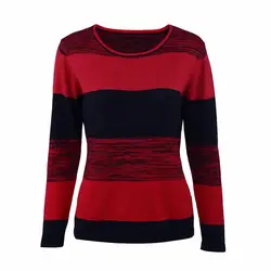 Для женщин О-образным вырезом вязаный свитер Женский вязаный тонкий пуловер красный, Белый Дамы Основные Полосатый с длинным рукавом Осень