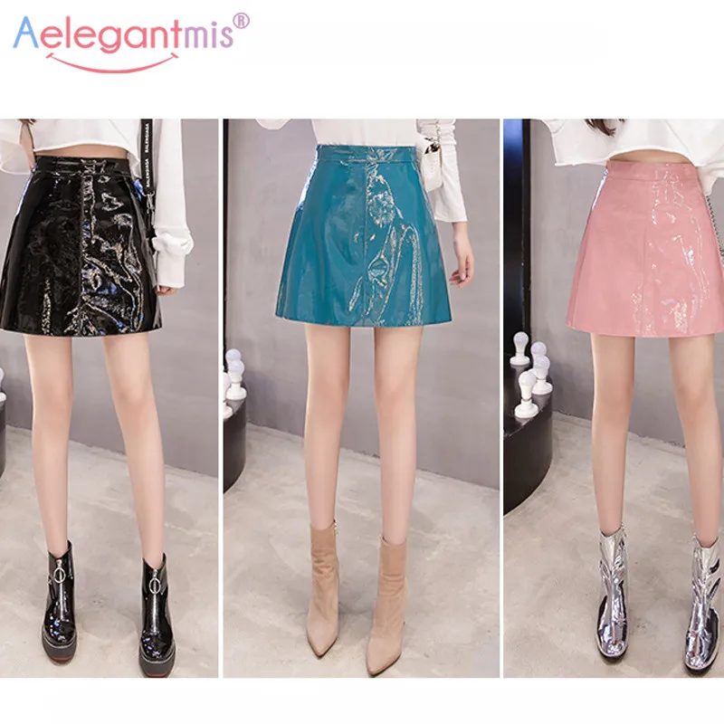 Aelegantmis юбки женские s Highstreet новые модные женские Мини-кожаные юбки с высокой талией из искусственной кожи женские весенне-осенние