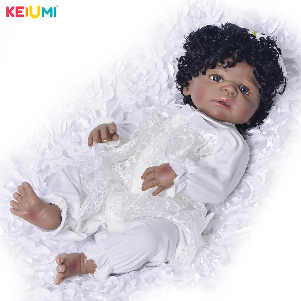 

Fashion 23 " 57 cm Reborn Baby Girl Dolls Full Body Silicone Vinyl Lifelike Black Skin Reborn Dolls For Kids Birthday Gift