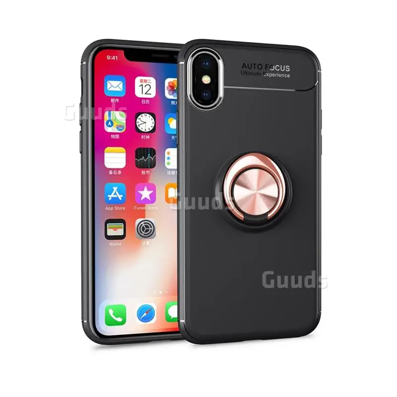 Auto Focus Invisible Ring Holder Soft Phone Case for iPhone X(5.8 inch) - Black Gold