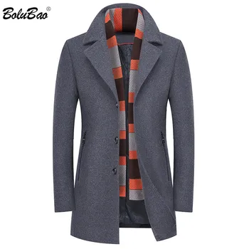 

BOLUBAO Winter Men Wool Blends Coats Men's Thick Warm With Scarf Wool Coat Casual New Wool Blends Coat Male Brand Clothing
