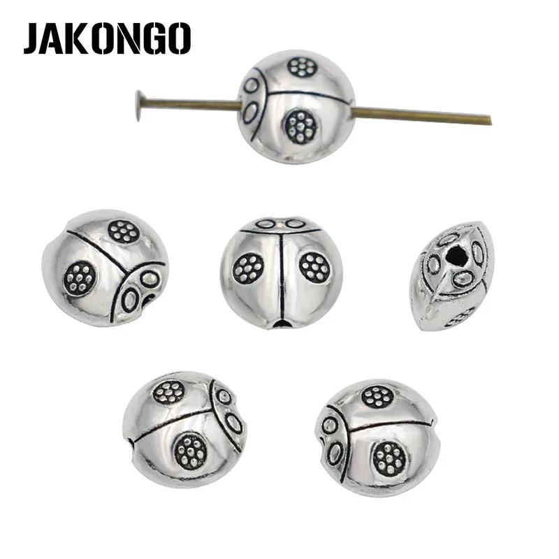 

JAKONGO Antique Silver Plated Ladybug Spacer Beads for Jewelry Making Bracelet DIY Accessories Craft 20pcs