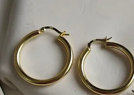 Классические 925 пробы серебряные хип-хоп круглые серьги-кольца для женщин, подлинные серебряные ювелирные изделия, подарок - Окраска металла: gold