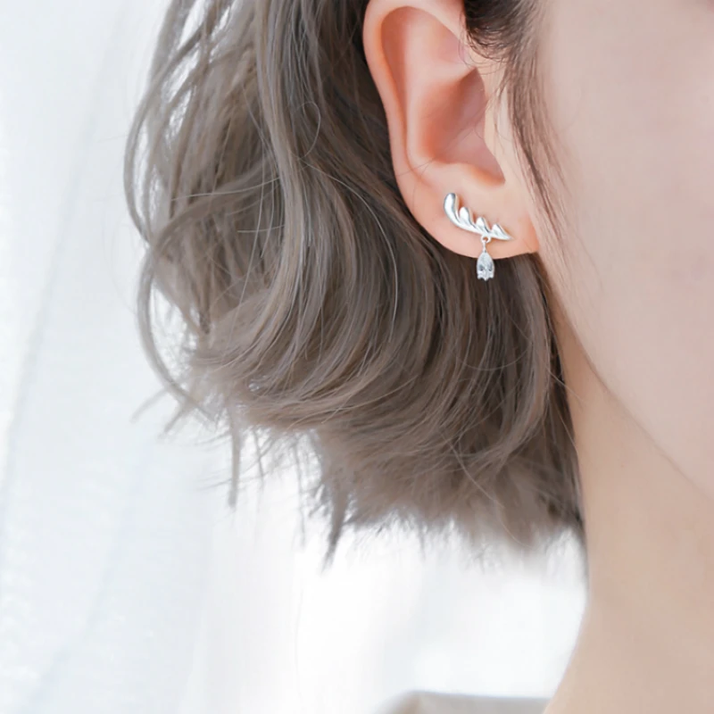 

Silver Feather Angel Wings Stud Earrings 925 Water Drop Shape Zircon Earrings For Women Fashion Jewelry