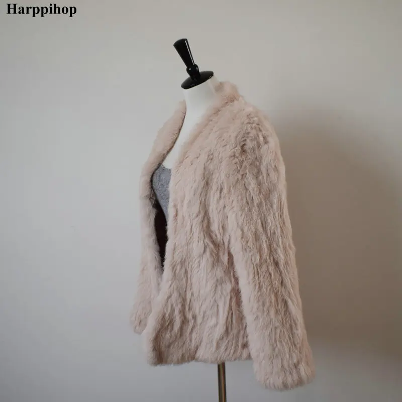 Распродажа,, женская натуральная куртка из натурального кроличьего меха, жилет/Куртки с кроличьим мехом, вязаное зимнее теплое пальто harppihop
