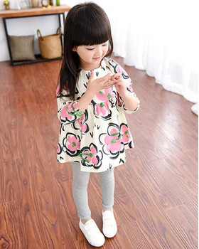 

children's clothing spring 2019 new girl dress printing ink petals long sleeve Dresses vestido menina Q163
